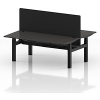 Air 2 Person Sit-Standing Bench Desk with Black Straight Screen, Back to Back, 2 x 1800mm (800mm Deep), Black Frame, Carbon Grey