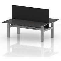 Air 2 Person Sit-Standing Bench Desk with Black Straight Screen, Back to Back, 2 x 1800mm (800mm Deep), Silver Frame, Carbon Grey