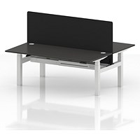 Air 2 Person Sit-Standing Bench Desk with Black Straight Screen, Back to Back, 2 x 1800mm (800mm Deep), White Frame, Carbon Grey