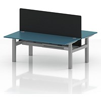 Air 2 Person Sit-Standing Bench Desk with Black Straight Screen, Back to Back, 2 x 1800mm (800mm Deep), Silver Frame, Dark Teal