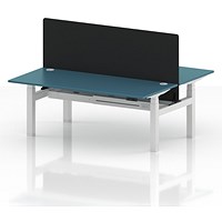 Air 2 Person Sit-Standing Bench Desk with Black Straight Screen, Back to Back, 2 x 1800mm (800mm Deep), White Frame, Dark Teal