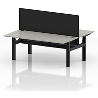 Air 2 Person Sit-Standing Bench Desk with Black Straight Screen, Back to Back, 2 x 1800mm (800mm Deep), Black Frame, Dove Grey