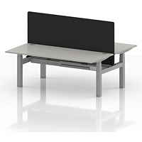 Air 2 Person Sit-Standing Bench Desk with Black Straight Screen, Back to Back, 2 x 1800mm (800mm Deep), Silver Frame, Dove Grey