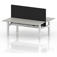 Air 2 Person Sit-Standing Bench Desk with Black Straight Screen, Back to Back, 2 x 1800mm (800mm Deep), White Frame, Dove Grey