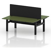 Air 2 Person Sit-Standing Bench Desk with Black Straight Screen, Back to Back, 2 x 1800mm (800mm Deep), Black Frame, Moss Green