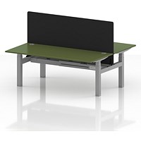 Air 2 Person Sit-Standing Bench Desk with Black Straight Screen, Back to Back, 2 x 1800mm (800mm Deep), Silver Frame, Moss Green