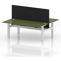 Air 2 Person Sit-Standing Bench Desk with Black Straight Screen, Back to Back, 2 x 1800mm (800mm Deep), White Frame, Moss Green