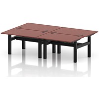 Air 4 Person Sit-Standing Bench Desk, Back to Back, 4 x 1200mm (800mm Deep), Black Frame, Brick Red