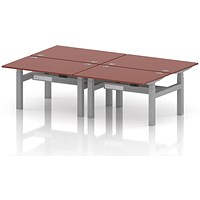Air 4 Person Sit-Standing Bench Desk, Back to Back, 4 x 1200mm (800mm Deep), Silver Frame, Brick Red