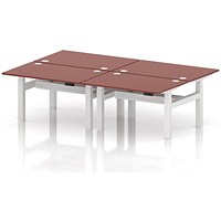Air 4 Person Sit-Standing Bench Desk, Back to Back, 4 x 1200mm (800mm Deep), White Frame, Brick Red
