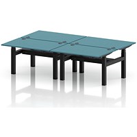 Air 4 Person Sit-Standing Bench Desk, Back to Back, 4 x 1200mm (800mm Deep), Black Frame, Dark Teal