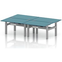 Air 4 Person Sit-Standing Bench Desk, Back to Back, 4 x 1200mm (800mm Deep), Silver Frame, Dark Teal