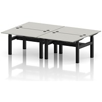 Air 4 Person Sit-Standing Bench Desk, Back to Back, 4 x 1200mm (800mm Deep), Black Frame, Dove Grey