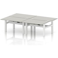Air 4 Person Sit-Standing Bench Desk, Back to Back, 4 x 1200mm (800mm Deep), White Frame, Dove Grey