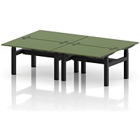 Air 4 Person Sit-Standing Bench Desk, Back to Back, 4 x 1200mm (800mm Deep), Black Frame, Moss Green