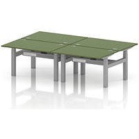 Air 4 Person Sit-Standing Bench Desk, Back to Back, 4 x 1200mm (800mm Deep), Silver Frame, Moss Green