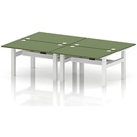 Air 4 Person Sit-Standing Bench Desk, Back to Back, 4 x 1200mm (800mm Deep), White Frame, Moss Green