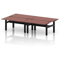 Air 4 Person Sit-Standing Bench Desk, Back to Back, 4 x 1400mm (800mm Deep), Black Frame, Brick Red
