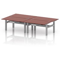 Air 4 Person Sit-Standing Bench Desk, Back to Back, 4 x 1400mm (800mm Deep), Silver Frame, Brick Red