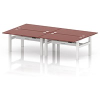 Air 4 Person Sit-Standing Bench Desk, Back to Back, 4 x 1400mm (800mm Deep), White Frame, Brick Red