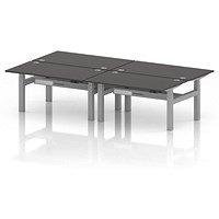 Air 4 Person Sit-Standing Bench Desk, Back to Back, 4 x 1400mm (800mm Deep), Silver Frame, Carbon Grey