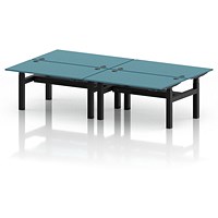 Air 4 Person Sit-Standing Bench Desk, Back to Back, 4 x 1400mm (800mm Deep), Black Frame, Dark Teal