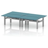 Air 4 Person Sit-Standing Bench Desk, Back to Back, 4 x 1400mm (800mm Deep), Silver Frame, Dark Teal