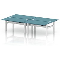 Air 4 Person Sit-Standing Bench Desk, Back to Back, 4 x 1400mm (800mm Deep), White Frame, Dark Teal