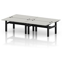 Air 4 Person Sit-Standing Bench Desk, Back to Back, 4 x 1400mm (800mm Deep), Black Frame, Dove Grey