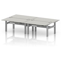 Air 4 Person Sit-Standing Bench Desk, Back to Back, 4 x 1400mm (800mm Deep), Silver Frame, Dove Grey