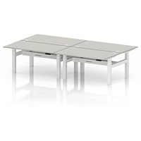 Air 4 Person Sit-Standing Bench Desk, Back to Back, 4 x 1400mm (800mm Deep), White Frame, Dove Grey