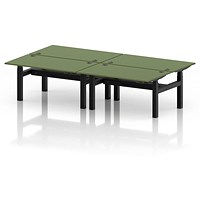 Air 4 Person Sit-Standing Bench Desk, Back to Back, 4 x 1400mm (800mm Deep), Black Frame, Moss Green