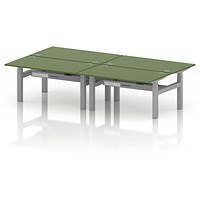 Air 4 Person Sit-Standing Bench Desk, Back to Back, 4 x 1400mm (800mm Deep), Silver Frame, Moss Green