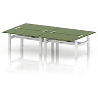 Air 4 Person Sit-Standing Bench Desk, Back to Back, 4 x 1400mm (800mm Deep), White Frame, Moss Green