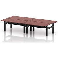 Air 4 Person Sit-Standing Bench Desk, Back to Back, 4 x 1600mm (800mm Deep), Black Frame, Brick Red