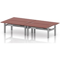 Air 4 Person Sit-Standing Bench Desk, Back to Back, 4 x 1600mm (800mm Deep), Silver Frame, Brick Red