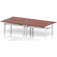 Air 4 Person Sit-Standing Bench Desk, Back to Back, 4 x 1600mm (800mm Deep), White Frame, Brick Red