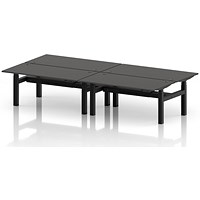 Air 4 Person Sit-Standing Bench Desk, Back to Back, 4 x 1600mm (800mm Deep), Black Frame, Carbon Grey