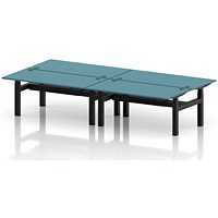 Air 4 Person Sit-Standing Bench Desk, Back to Back, 4 x 1600mm (800mm Deep), Black Frame, Dark Teal