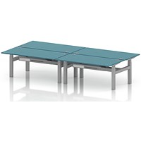Air 4 Person Sit-Standing Bench Desk, Back to Back, 4 x 1600mm (800mm Deep), Silver Frame, Dark Teal