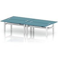 Air 4 Person Sit-Standing Bench Desk, Back to Back, 4 x 1600mm (800mm Deep), White Frame, Dark Teal