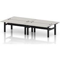 Air 4 Person Sit-Standing Bench Desk, Back to Back, 4 x 1600mm (800mm Deep), Black Frame, Dove Grey