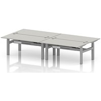 Air 4 Person Sit-Standing Bench Desk, Back to Back, 4 x 1600mm (800mm Deep), Silver Frame, Dove Grey