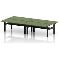 Air 4 Person Sit-Standing Bench Desk, Back to Back, 4 x 1600mm (800mm Deep), Black Frame, Moss Green