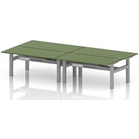 Air 4 Person Sit-Standing Bench Desk, Back to Back, 4 x 1600mm (800mm Deep), Silver Frame, Moss Green