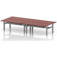 Air 4 Person Sit-Standing Bench Desk, Back to Back, x 1800mm (800mm Deep), Silver Frame, Brick Red