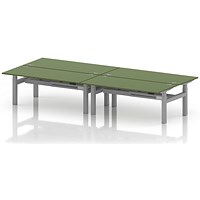 Air 4 Person Sit-Standing Bench Desk, Back to Back, x 1800mm (800mm Deep), Silver Frame, Moss Green