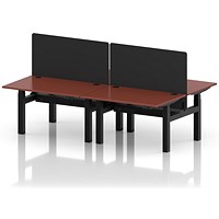 Air 4 Person Sit-Standing Bench Desk with Black Straight Screen, Back to Back, 4 x 1200mm (800mm Deep), Black Frame, Brick Red