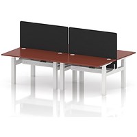 Air 4 Person Sit-Standing Bench Desk with Black Straight Screen, Back to Back, 4 x 1200mm (800mm Deep), White Frame, Brick Red