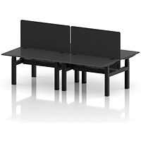 Air 4 Person Sit-Standing Bench Desk with Black Straight Screen, Back to Back, 4 x 1200mm (800mm Deep), Black Frame, Carbon Grey